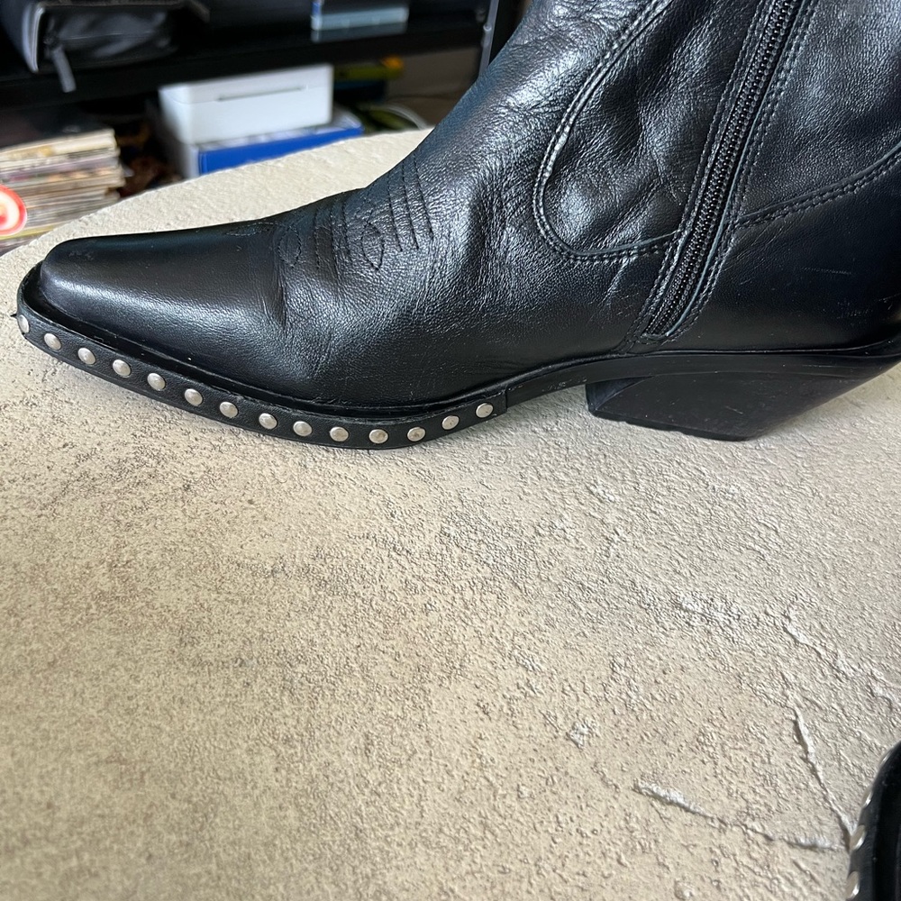 Nasty Gal Black Leather Heeled Boots with Silver Accents in A Size 10 Medium.